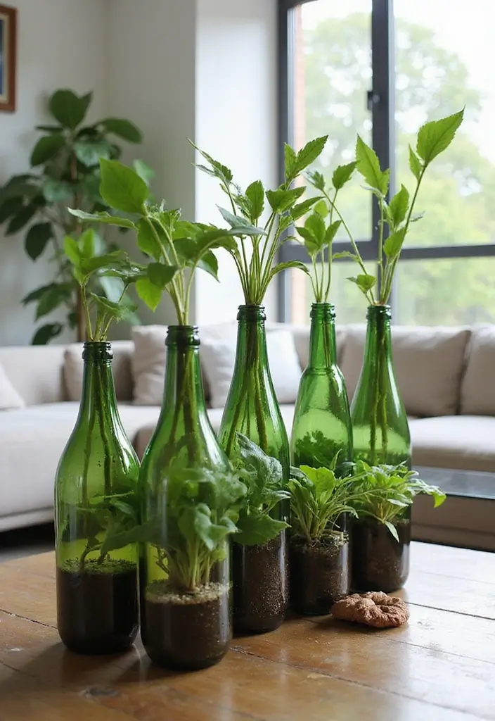 30+ Glass Bottle Decor Ideas for Chic Living Rooms - 3. Upcycled Bottle Planters