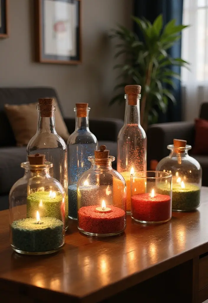 30+ Glass Bottle Decor Ideas for Chic Living Rooms - 4. Decorative Bottle Centerpieces