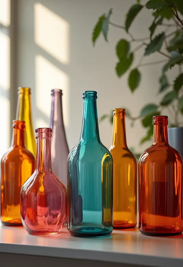 30+ Glass Bottle Decor Ideas for Chic Living Rooms - 5. Color Blocked Bottles