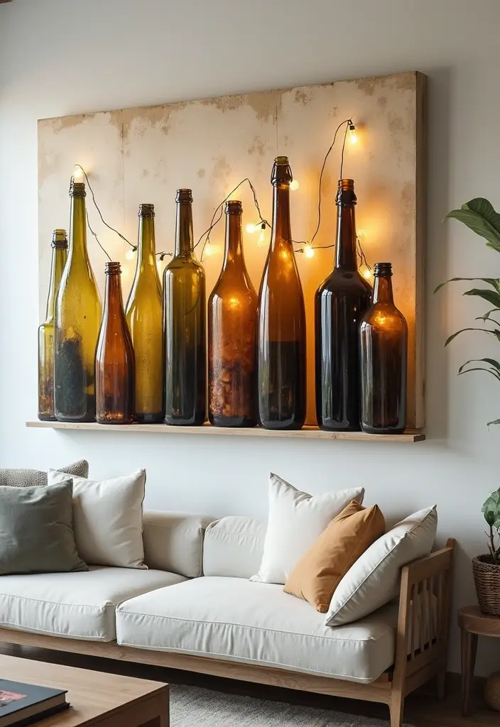 30+ Glass Bottle Decor Ideas for Chic Living Rooms - 6. Bottle Wall Art