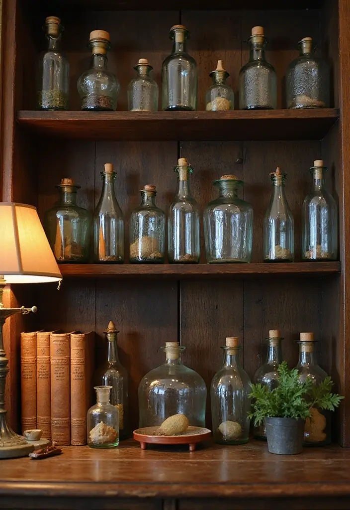 30+ Glass Bottle Decor Ideas for Chic Living Rooms - 7. Vintage Bottle Displays