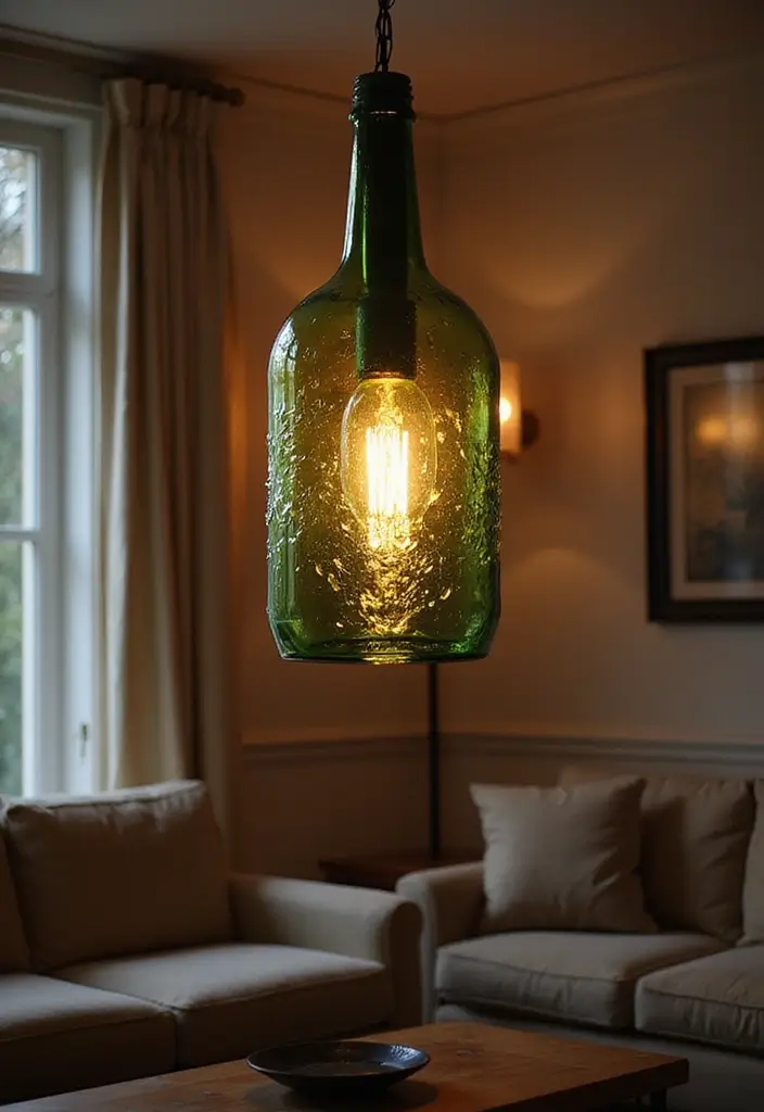 30+ Glass Bottle Decor Ideas for Chic Living Rooms - 8. Glass Bottle Chandelier