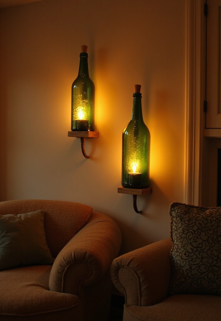 30+ Glass Bottle Decor Ideas for Chic Living Rooms - 9. Glass Bottle Wall Sconces