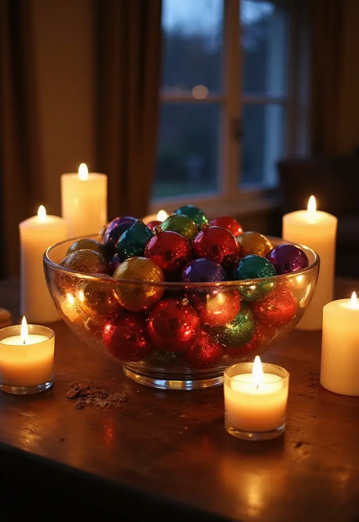 30+ Glass Bowl Centerpiece Ideas with Ornaments for a Christmas Glow - 10. Romantic Candlelit Centerpiece