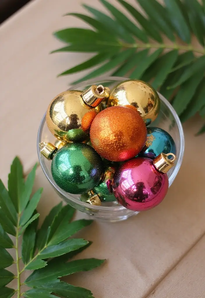 30+ Glass Bowl Centerpiece Ideas with Ornaments for a Christmas Glow - 13. Vibrant Tropical Theme