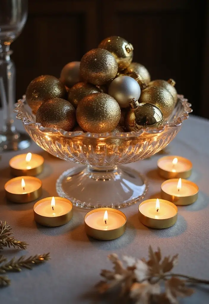 30+ Glass Bowl Centerpiece Ideas with Ornaments for a Christmas Glow - 19. Elegant Crystal Bowl Centerpiece