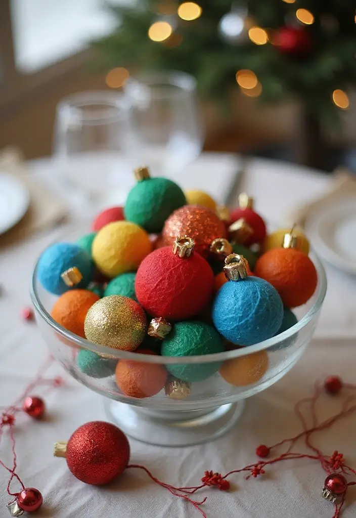 30+ Glass Bowl Centerpiece Ideas with Ornaments for a Christmas Glow - 24. DIY Ornaments Centerpiece