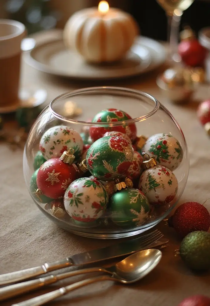 30+ Glass Bowl Centerpiece Ideas with Ornaments for a Christmas Glow - 30. Interactive Centerpiece with Puzzle Elements