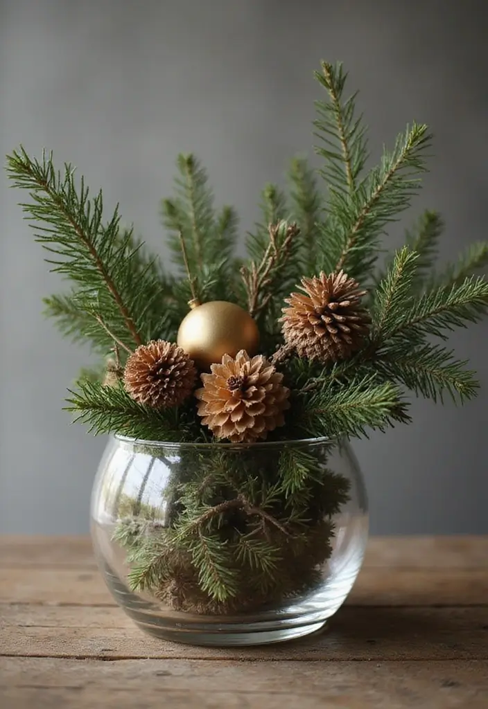 30+ Glass Bowl Centerpiece Ideas with Ornaments for a Christmas Glow - 6. Rustic Charm with Natural Elements