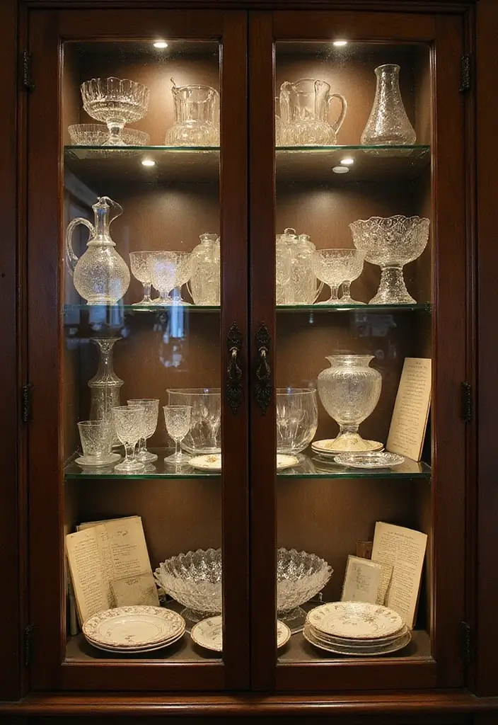 30 Glass Cabinet Decor Ideas to Showcase Your Collections 33 30 Glass Cabinet Decor Ideas to Showcase Your Collections - 11. Create a Vintage Vibe