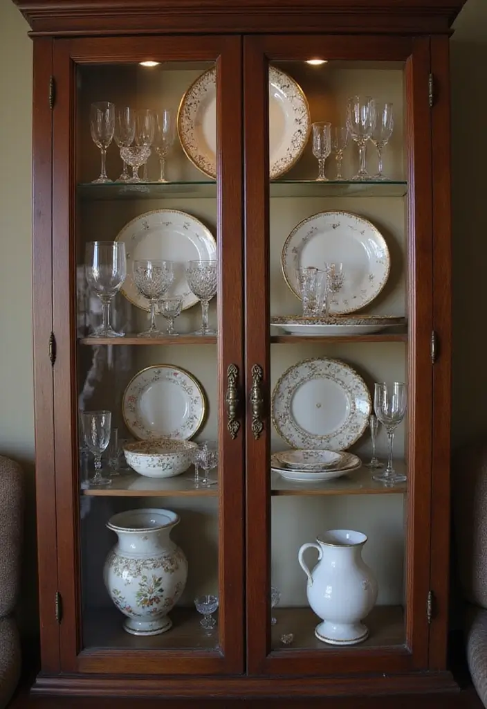 30 Glass Cabinet Decor Ideas to Showcase Your Collections 50 30 Glass Cabinet Decor Ideas to Showcase Your Collections - 16. Include Family Heirlooms