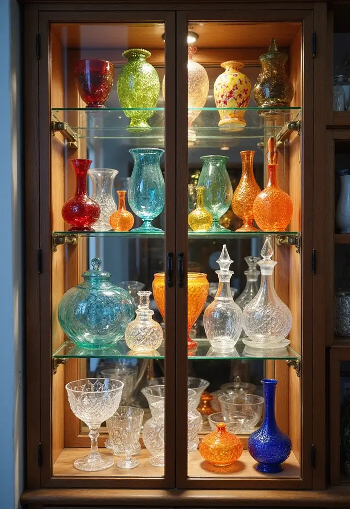 30 Glass Cabinet Decor Ideas to Showcase Your Collections 51 30 Glass Cabinet Decor Ideas to Showcase Your Collections - 17. Celebrate Abstract Art