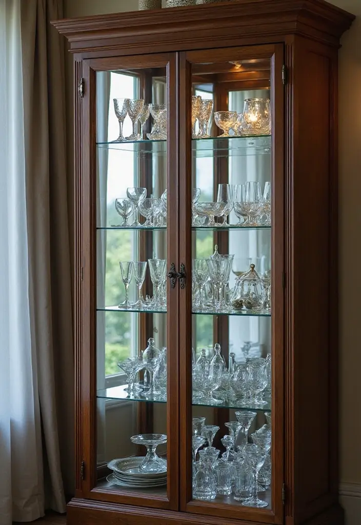 30 Glass Cabinet Decor Ideas to Showcase Your Collections 5 30 Glass Cabinet Decor Ideas to Showcase Your Collections - 3. Use Mirror Backing