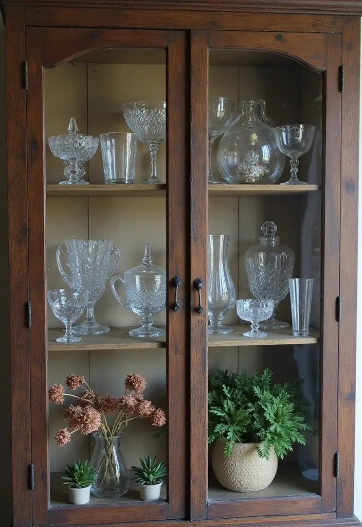 30 Glass Cabinet Decor Ideas to Showcase Your Collections 7 30 Glass Cabinet Decor Ideas to Showcase Your Collections - 5. Incorporate Natural Elements
