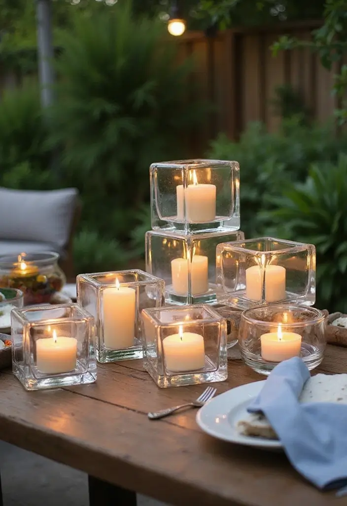 30+ Glass Candle Holder Decor Ideas That Feel Warm and Cozy 30 30+ Glass Candle Holder Decor Ideas That Feel Warm and Cozy - 12. Glass Block Candle Holders
