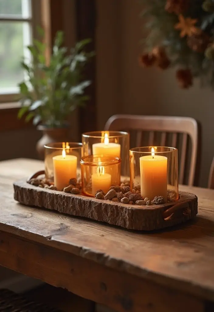 30+ Glass Candle Holder Decor Ideas That Feel Warm and Cozy 17 30+ Glass Candle Holder Decor Ideas That Feel Warm and Cozy - 5. Rustic Wood and Glass Combination