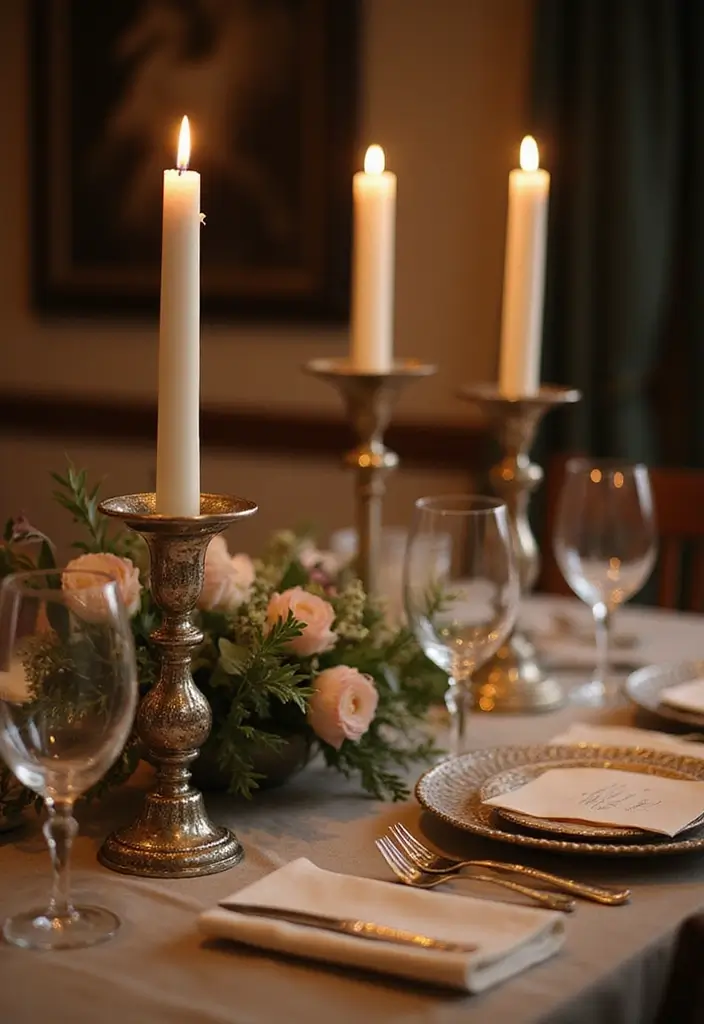30+ Glass Candle Holder Decor Ideas That Feel Warm and Cozy 20 30+ Glass Candle Holder Decor Ideas That Feel Warm and Cozy - 8. Vintage Silver Plate Holders