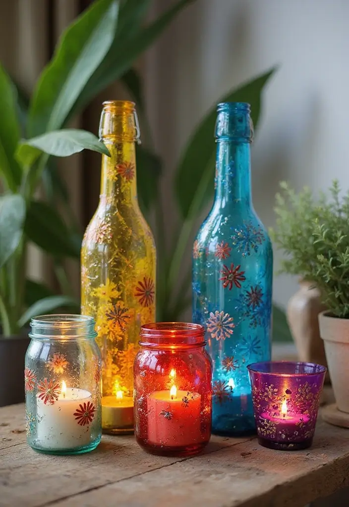 30+ Glass Candle Holder Decor Ideas That Feel Warm and Cozy 21 30+ Glass Candle Holder Decor Ideas That Feel Warm and Cozy - 9. DIY Upcycled Glass Holders