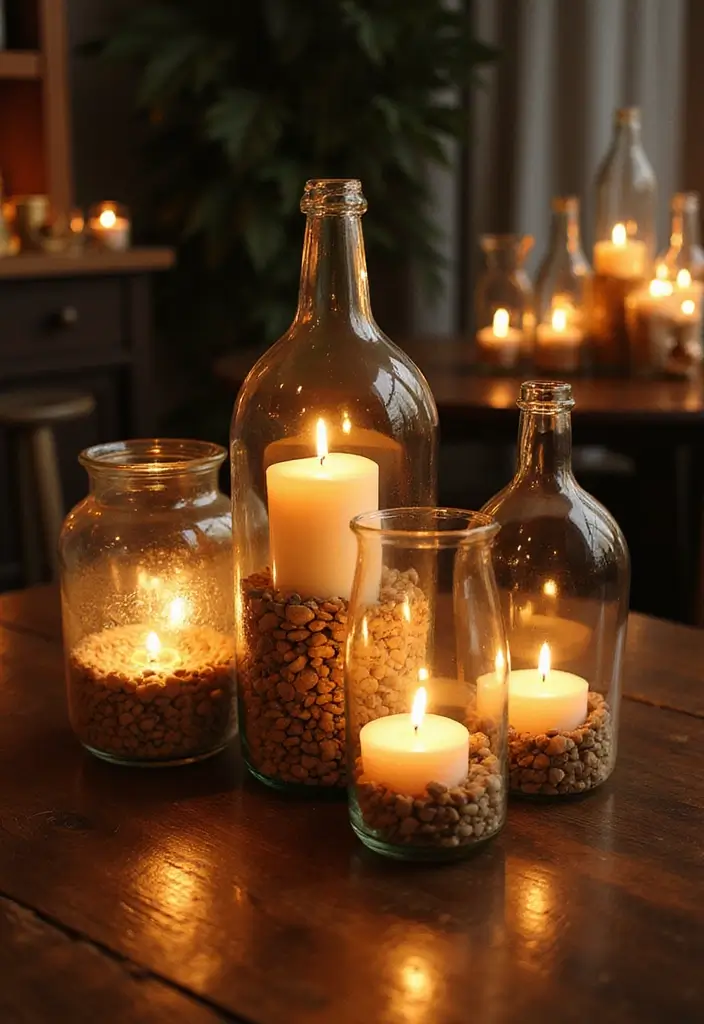 30 Large Glass Bottle Decor Ideas That Make a Statement 42 30 Large Glass Bottle Decor Ideas That Make a Statement - 16. Glass Bottles as Candle Holders