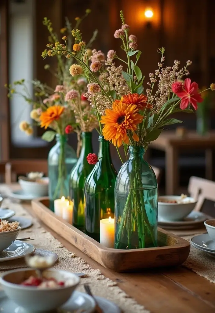 30 Large Glass Bottle Decor Ideas That Make a Statement 2 30 Large Glass Bottle Decor Ideas That Make a Statement - 2. Rustic Centerpiece for the Dining Table