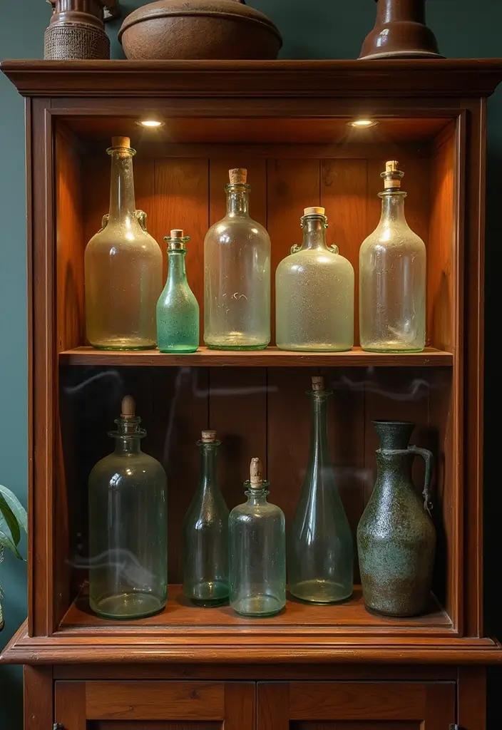 30 Large Glass Bottle Decor Ideas That Make a Statement 55 30 Large Glass Bottle Decor Ideas That Make a Statement - 23. Vintage Bottle Displays in Curios