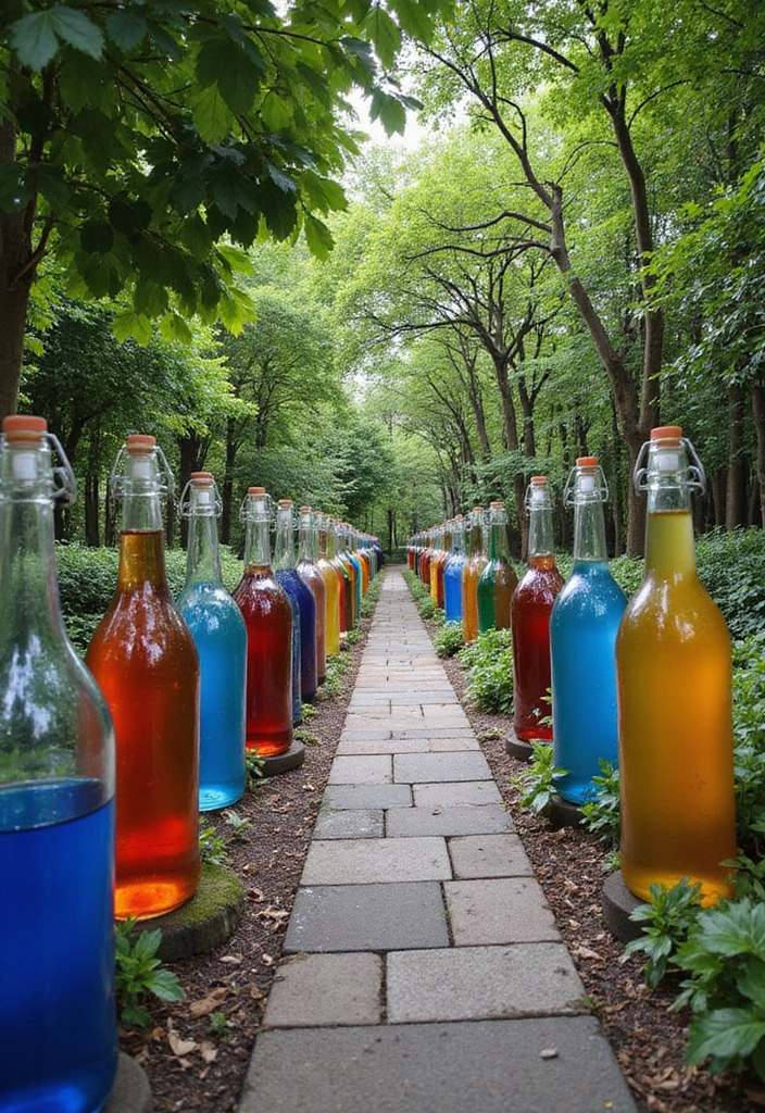 30 Large Glass Bottle Decor Ideas That Make a Statement 68 30 Large Glass Bottle Decor Ideas That Make a Statement - 26. Artistic Pathway Markers