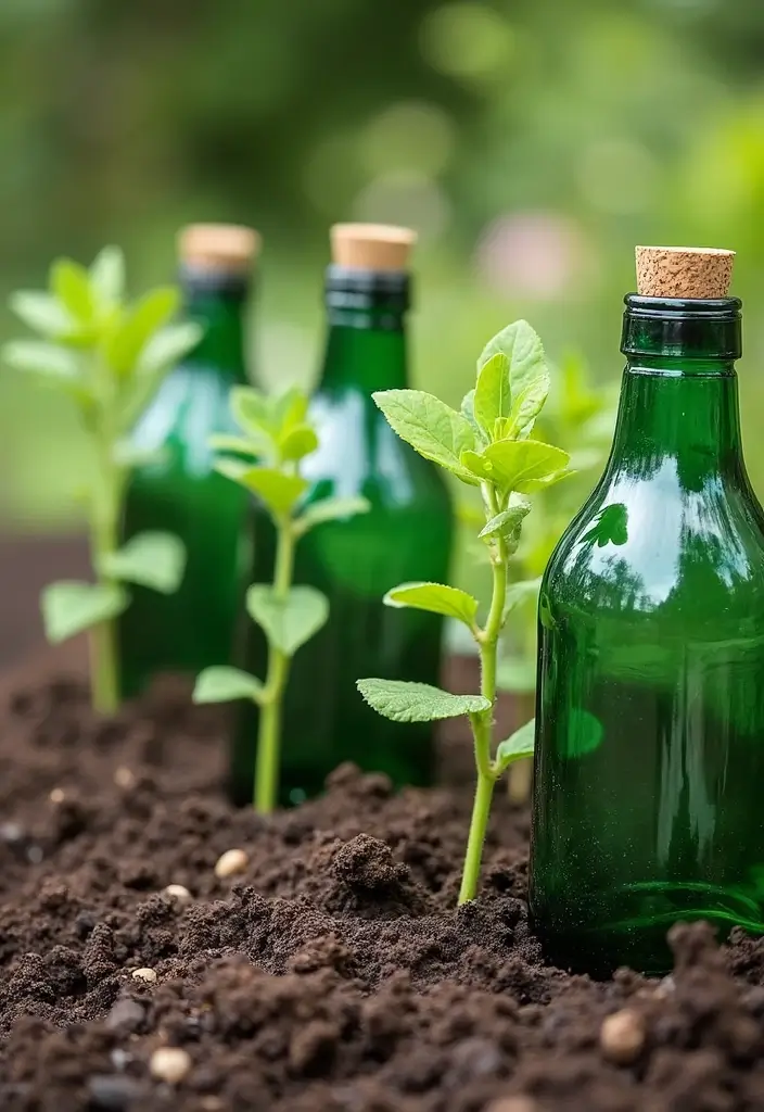 30 Large Glass Bottle Decor Ideas That Make a Statement 69 30 Large Glass Bottle Decor Ideas That Make a Statement - 27. Glass Bottles as Planter Markers
