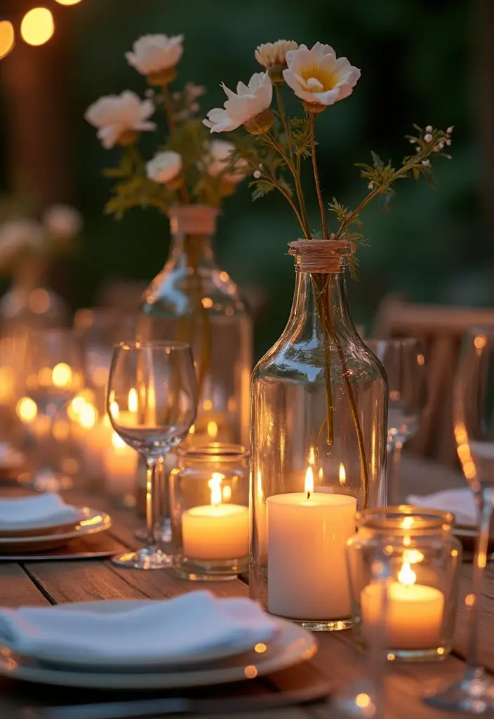 30 Large Glass Bottle Decor Ideas That Make a Statement 72 30 Large Glass Bottle Decor Ideas That Make a Statement - 30. Romantic Outdoor Dinner Setting