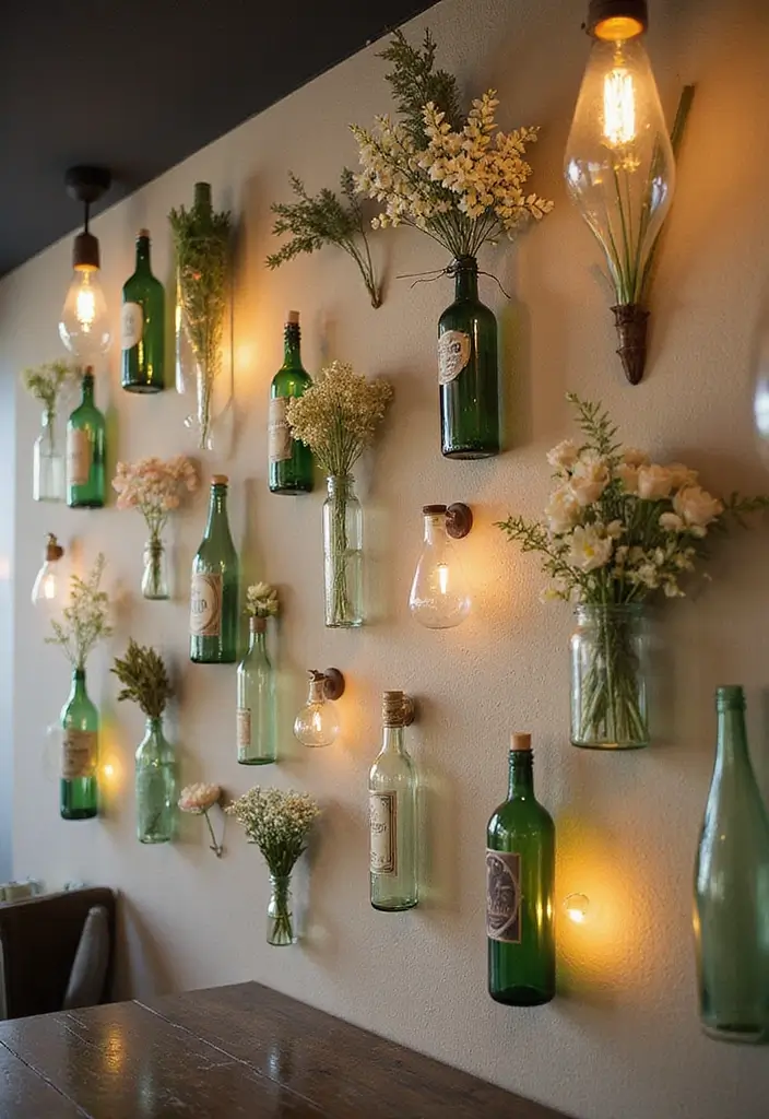 30 Large Glass Bottle Decor Ideas That Make a Statement 11 30 Large Glass Bottle Decor Ideas That Make a Statement - 5. Artistic Installation with Bottle Wall Art