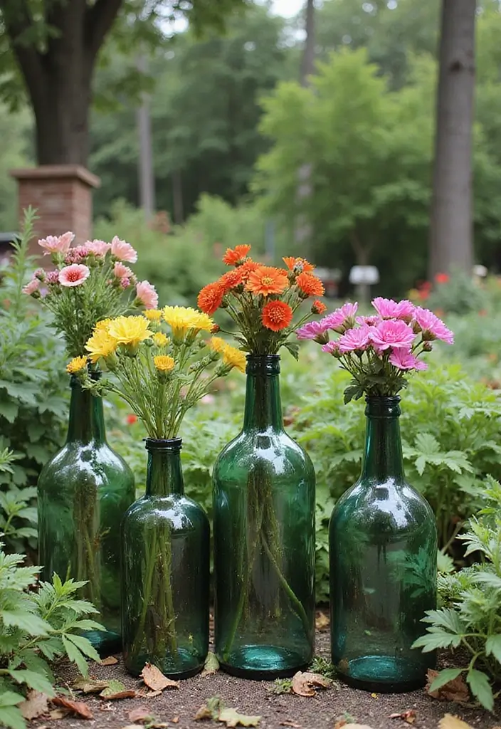 30 Large Glass Bottle Decor Ideas That Make a Statement 16 30 Large Glass Bottle Decor Ideas That Make a Statement - 6. Upcycled Garden Decor