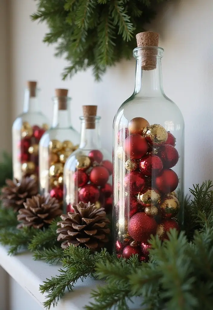 30 Large Glass Bottle Decor Ideas That Make a Statement 17 30 Large Glass Bottle Decor Ideas That Make a Statement - 7. Festive Holiday Decor