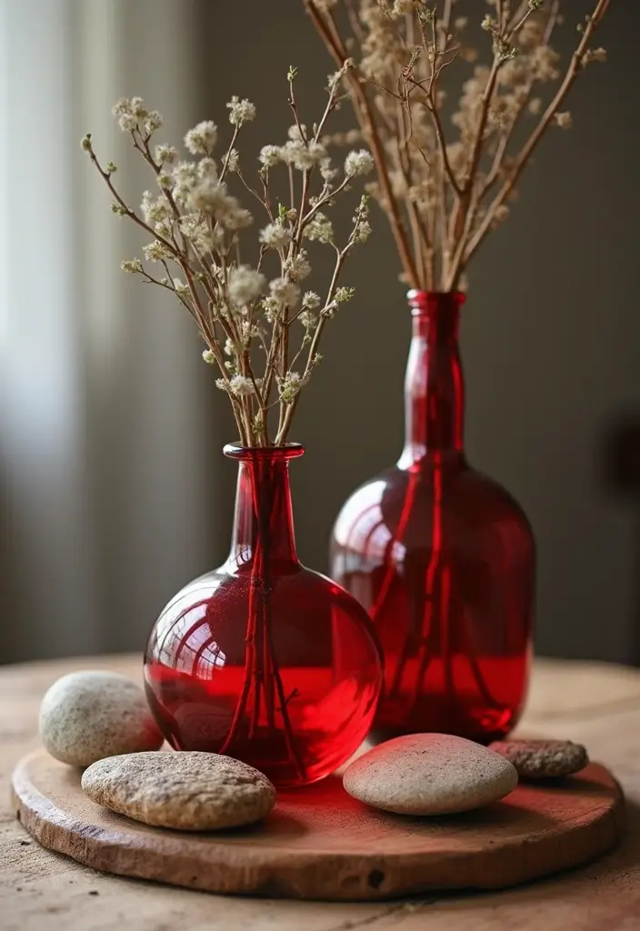 30+ Red Glass Vase Decor Ideas That Add Warmth and Energy 32 30+ Red Glass Vase Decor Ideas That Add Warmth and Energy - 10. Pairing with Nature