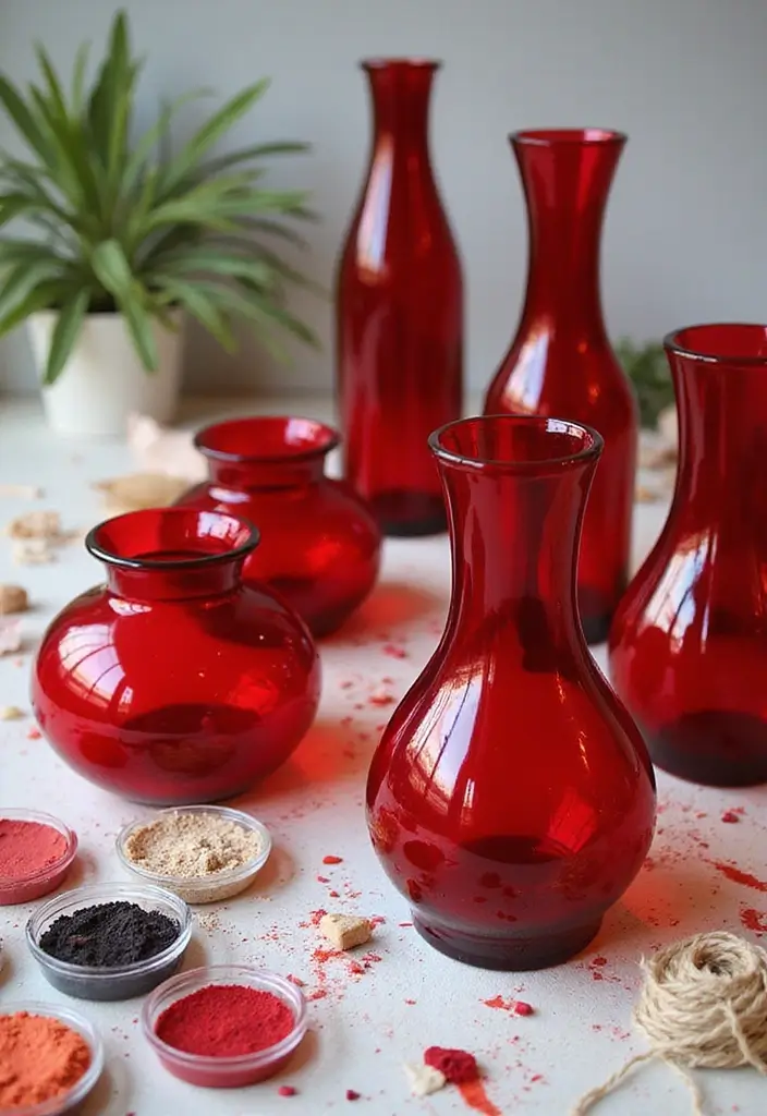 30+ Red Glass Vase Decor Ideas That Add Warmth and Energy 42 30+ Red Glass Vase Decor Ideas That Add Warmth and Energy - 14. Artistic DIY Projects