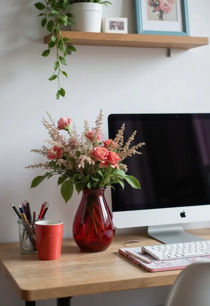 30+ Red Glass Vase Decor Ideas That Add Warmth and Energy 48 30+ Red Glass Vase Decor Ideas That Add Warmth and Energy - 16. Stylish Office Decor