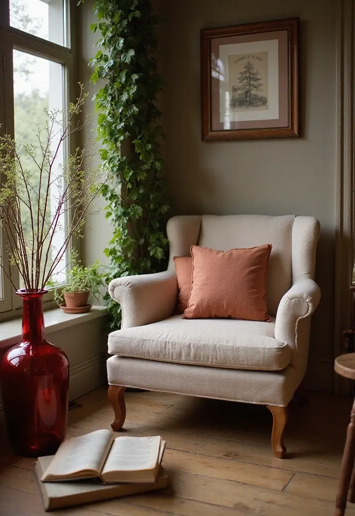 30+ Red Glass Vase Decor Ideas That Add Warmth and Energy 55 30+ Red Glass Vase Decor Ideas That Add Warmth and Energy - 21. Creating a Cozy Reading Nook