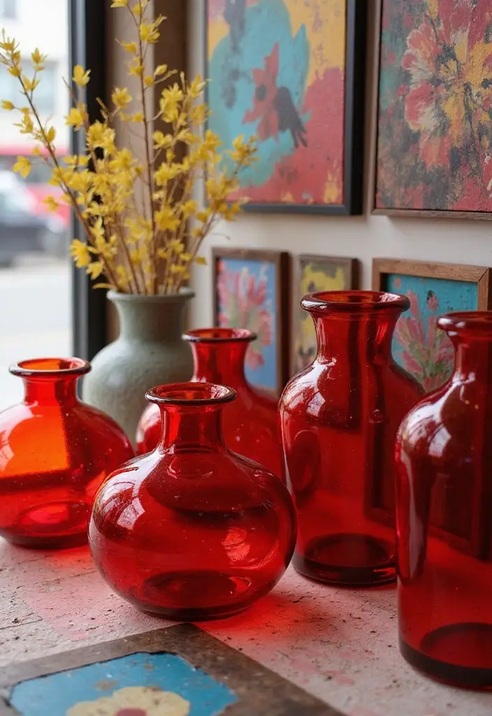 30+ Red Glass Vase Decor Ideas That Add Warmth and Energy 83 30+ Red Glass Vase Decor Ideas That Add Warmth and Energy - 27. Integrating with Art Pieces