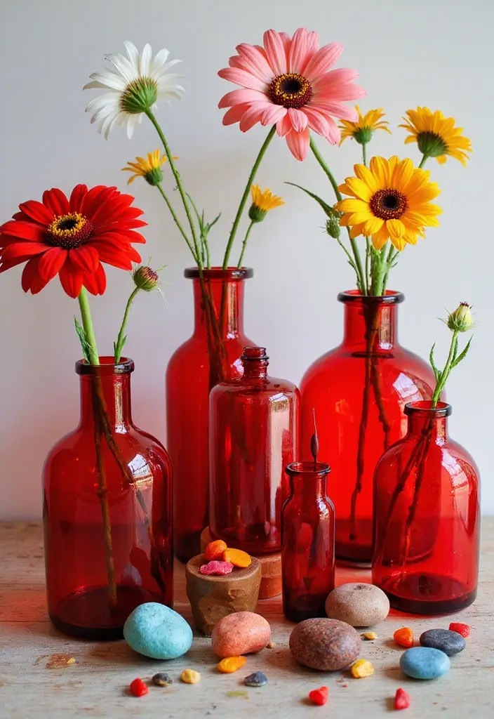 30+ Red Glass Vase Decor Ideas That Add Warmth and Energy 104 30+ Red Glass Vase Decor Ideas That Add Warmth and Energy - 30. Fun and Quirky Arrangements