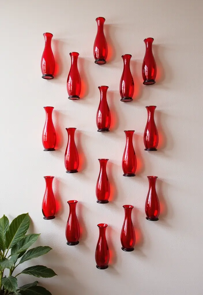 30+ Red Glass Vase Decor Ideas That Add Warmth and Energy 23 30+ Red Glass Vase Decor Ideas That Add Warmth and Energy - 7. Artistic Wall Displays
