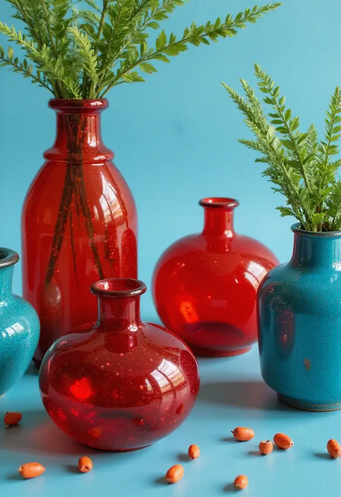 30+ Red Glass Vase Decor Ideas That Add Warmth and Energy 31 30+ Red Glass Vase Decor Ideas That Add Warmth and Energy - 9. Mixing with Other Colors