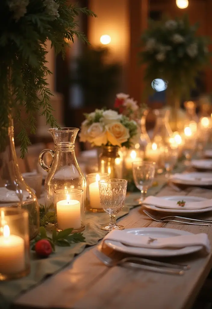 30 Wedding Decor Ideas Featuring Glass Jugs and Fairy Lights 51 30 Wedding Decor Ideas Featuring Glass Jugs and Fairy Lights - 19. Glass Jugs as Votive Holders