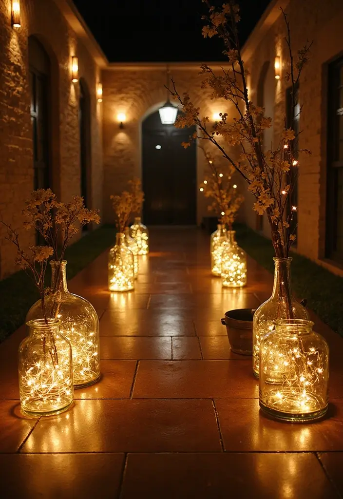 30 Wedding Decor Ideas Featuring Glass Jugs and Fairy Lights 56 30 Wedding Decor Ideas Featuring Glass Jugs and Fairy Lights - 22. Fairy Lights Around Entryways