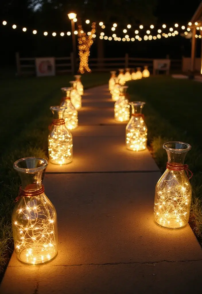 30 Wedding Decor Ideas Featuring Glass Jugs and Fairy Lights 58 30 Wedding Decor Ideas Featuring Glass Jugs and Fairy Lights - 24. Fairy Light Pathway Decor