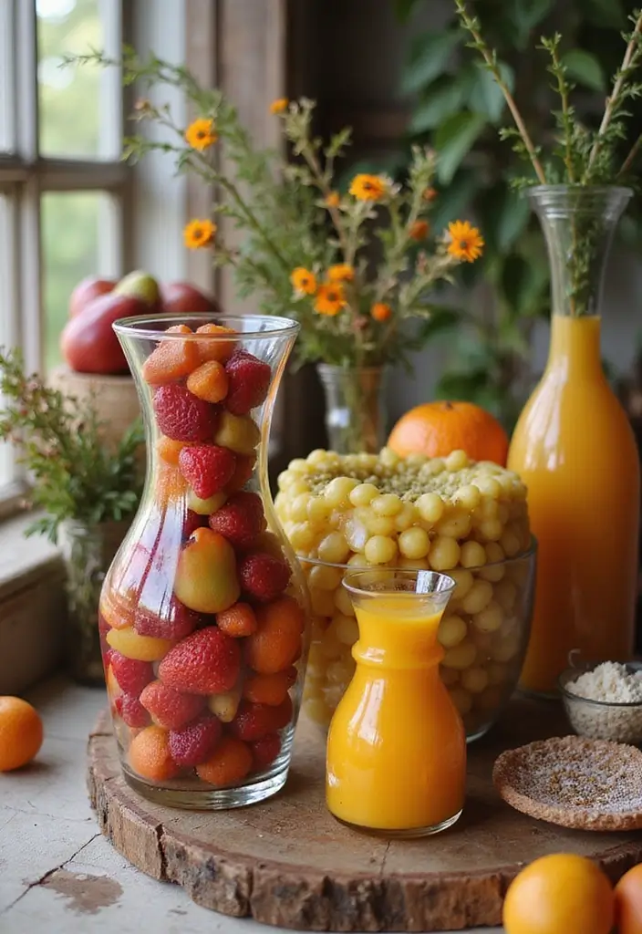 30 Wedding Decor Ideas Featuring Glass Jugs and Fairy Lights 74 30 Wedding Decor Ideas Featuring Glass Jugs and Fairy Lights - 28. Glass Jugs for Seasonal Fruit Display
