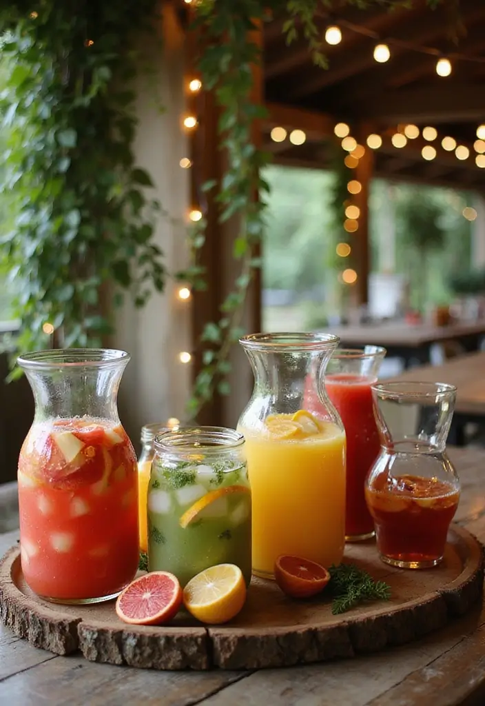 30 Wedding Decor Ideas Featuring Glass Jugs and Fairy Lights 9 30 Wedding Decor Ideas Featuring Glass Jugs and Fairy Lights - 3. Glass Jugs as Drink Dispensers