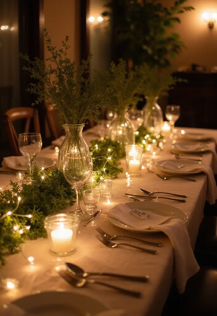 30 Wedding Decor Ideas Featuring Glass Jugs and Fairy Lights 13 30 Wedding Decor Ideas Featuring Glass Jugs and Fairy Lights - 5. Fairy Light Table Runners